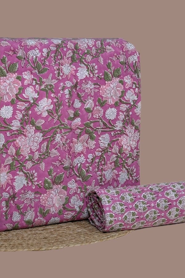 2pc Pure Soft Cotton Blockprinted Top and Bottom Fabric Set