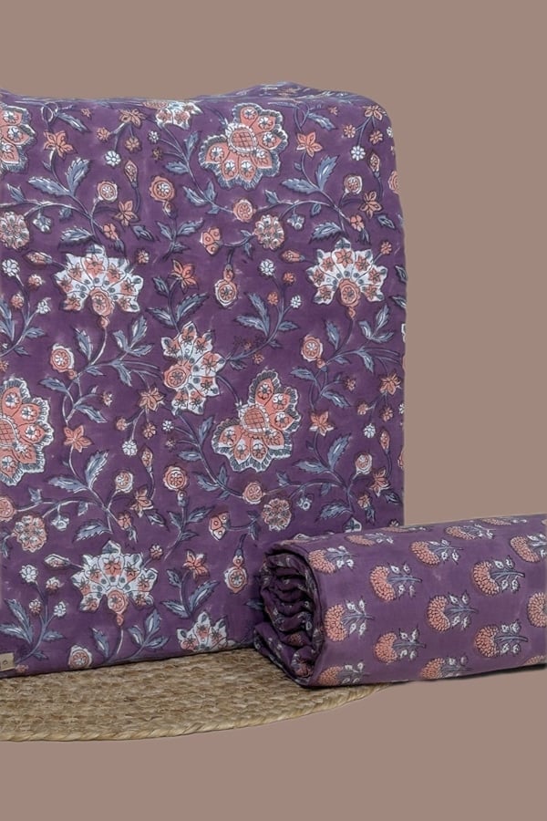 2pc Pure Soft Cotton Blockprinted Top and Bottom Fabric Set
