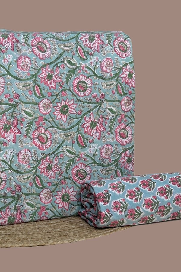 2pc Pure Soft Cotton Blockprinted Top and Bottom Fabric Set