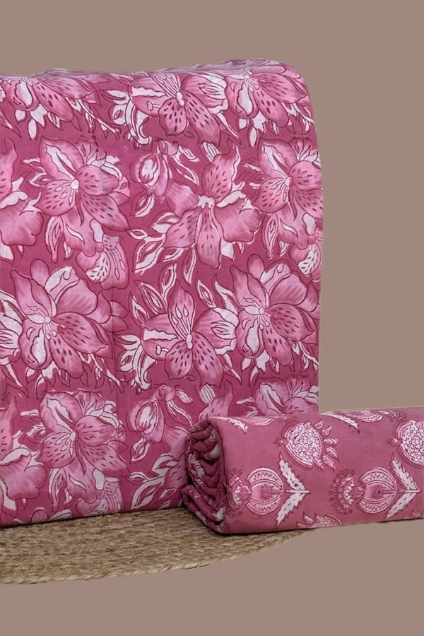 2pc Pure Soft Cotton Blockprinted Top and Bottom Fabric Set