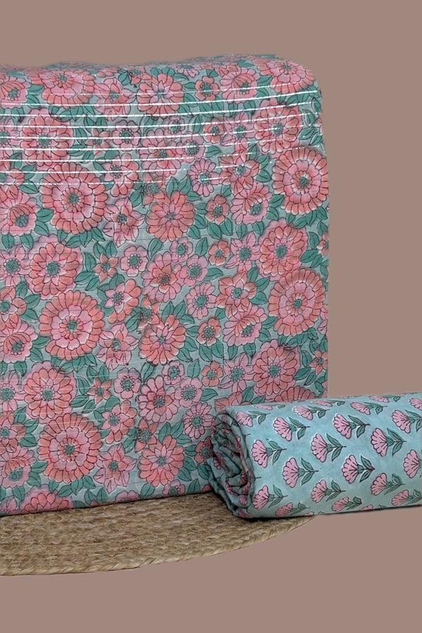 2pc Pure Soft Cotton Blockprinted Top and Bottom Fabric Set