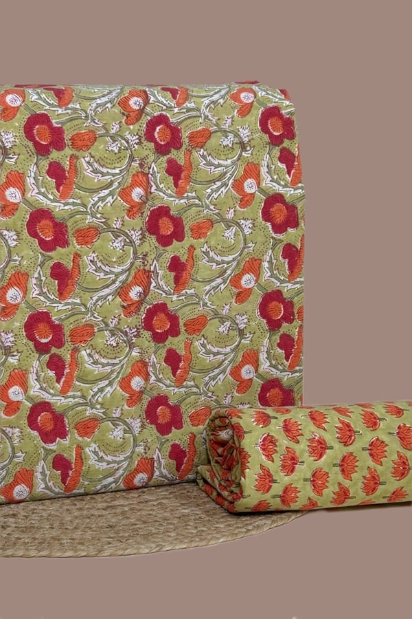 2pc Pure Soft Cotton Blockprinted Top and Bottom Fabric Set