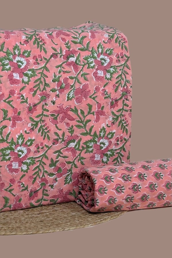 2pc Pure Soft Cotton Blockprinted Top and Bottom Fabric Set