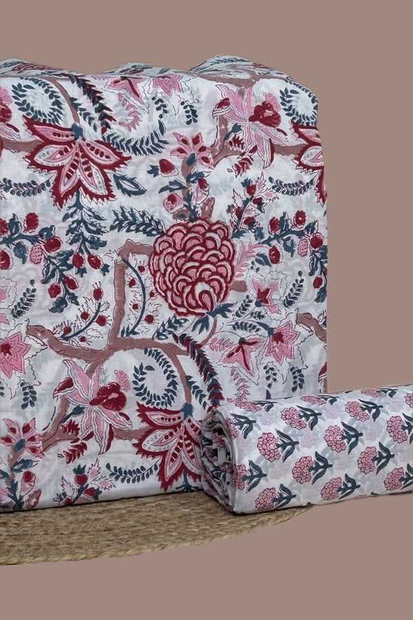 2pc Pure Soft Cotton Blockprinted Top and Bottom Fabric Set