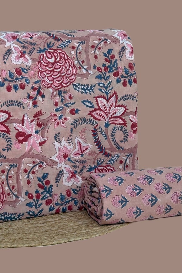 2pc Pure Soft Cotton Blockprinted Top and Bottom Fabric Set