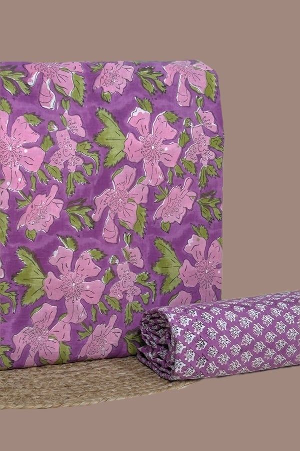 2pc Pure Soft Cotton Blockprinted Top and Bottom Fabric Set