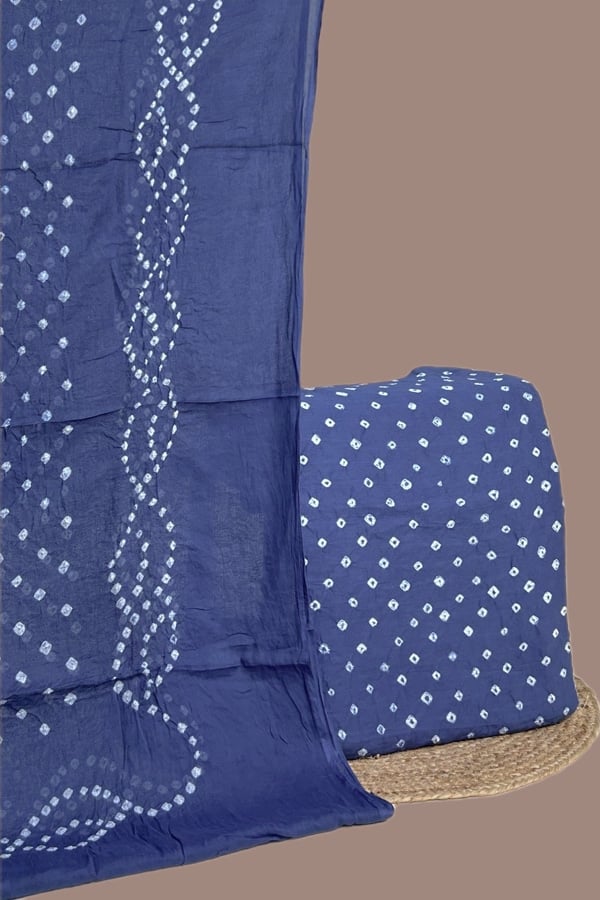 Blue - 2pc Bandhani Cotton Dupatta with Cotton Bandhani Top Fabric Set