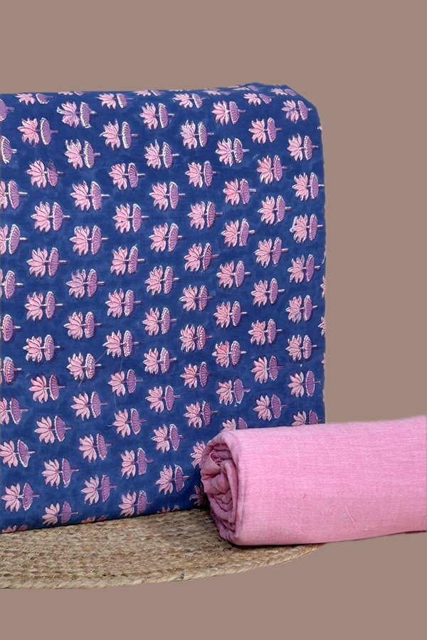 Blue - 2pc Pure Soft Cotton Top and Handloom Cotton Bottom Fabric Set Blue - 2pc Pure Soft Cotton Top and Handloom Cotton Bottom Fabric Set - Image 1