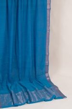 Dodger Blue Mangalgiri Zari Border Lightweight HandLoom Woven Soft Cotton Saree - Image 2