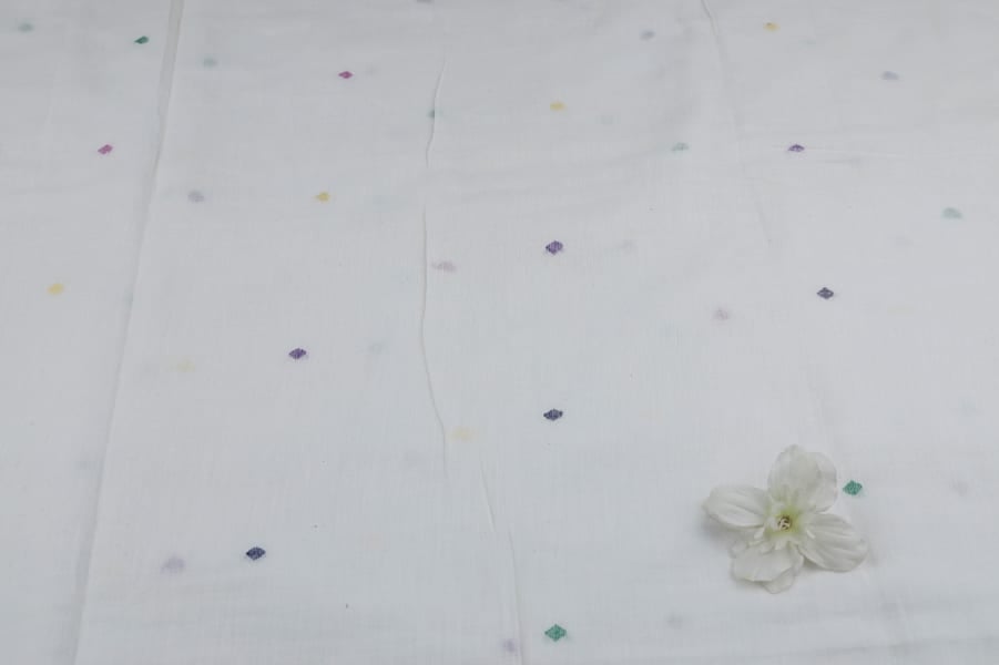 30927 (2) White - Authentic HandLoom Intricate Woven Border Flowy Cotton Fabric - Image 2