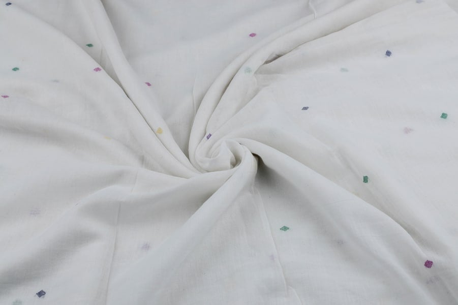 30927 (3) White - Authentic HandLoom Intricate Woven Border Flowy Cotton Fabric - Image 3