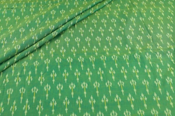 Green - Mercerised Fine Handloom Ikkat Tie-Dye Pure Soft Cotton Fabric