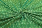 Green - Mercerised Fine Handloom Ikkat Tie-Dye Pure Soft Cotton Fabric - Image 3