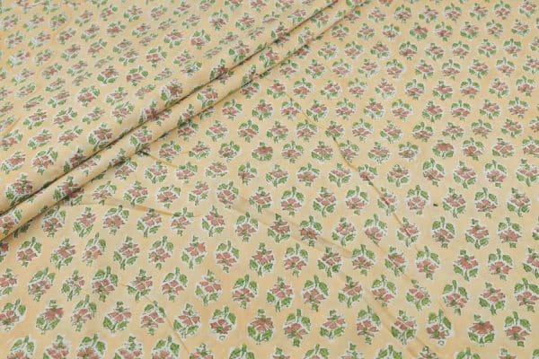 Peach Floral Handblock Printed 100% Pure Soft Cotton Fabric