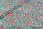 Turquoise Blue Floral Handblock Printed 100% Pure Soft Cotton Fabric
