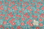 Turquoise Blue Floral Handblock Printed 100% Pure Soft Cotton Fabric - Image 2
