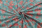 Turquoise Blue Floral Handblock Printed 100% Pure Soft Cotton Fabric - Image 3