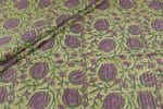 Avocado Green Self-Zari Stripes Floral Handblock Printed 100% Pure Soft Cotton Fabric