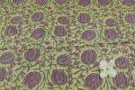 Avocado Green Self-Zari Stripes Floral Handblock Printed 100% Pure Soft Cotton Fabric - Image 2