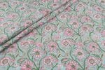 Pastel Blue Floral Handblock Printed 100% Pure Soft Cotton Fabric