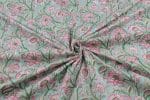 Pastel Blue Floral Handblock Printed 100% Pure Soft Cotton Fabric - Image 3