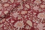Maroon Red Self-Zari Stripes Floral Handblock Printed 100% Pure Soft Cotton Fabric