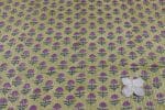 Avocado Green Self-Zari Stripes Floral Handblock Printed 100% Pure Soft Cotton Fabric - Image 2