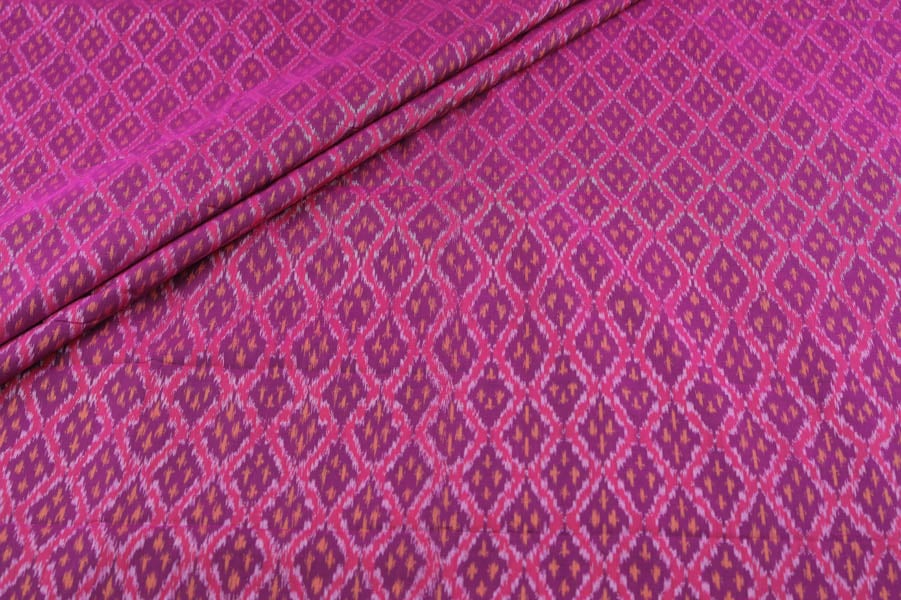 31017 (1) Pre-Cut 0.80m Pinkish Purple Authentic Handwoven Soft Silk-Cotton Ikkat Fabric - Image 1