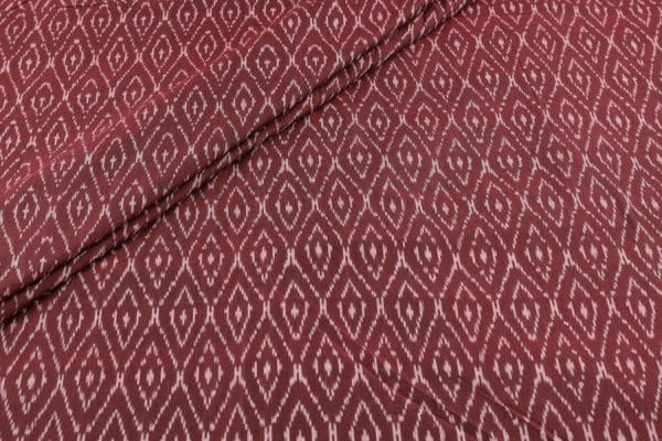 Brownish Red Mercerised Fine Handloom Ikkat Tie-Dye Pure Soft Cotton Fabric