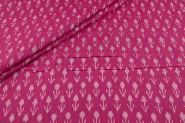 Pink Mercerised Fine Handloom Ikkat Tie-Dye Pure Soft Cotton Fabric