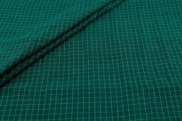 Pre-Cut 2m Viridian Green Flowy HandLoom Woven Checks Pure Soft Cotton Fabric