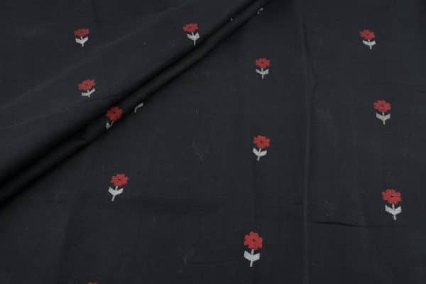 Pre-Cut 1m Black Woven Design Flowy HandLoom Pure Soft Cotton Fabric