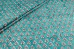 Tiffany Blue Floral Handblock Printed 100% Pure Soft Cotton Fabric