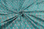 Tiffany Blue Floral Handblock Printed 100% Pure Soft Cotton Fabric - Image 3