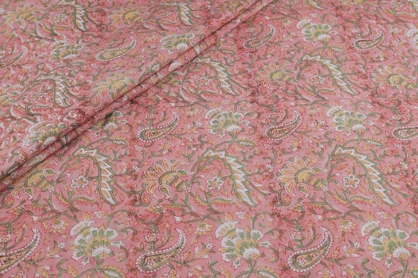 Pre-Cut 2.25m Mauvelous Pink Floral Handblock Printed 100% Pure Soft Cotton Fabric