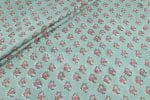 Pastel Blue Floral Handblock Printed 100% Pure Soft Cotton Fabric