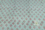 Pastel Blue Floral Handblock Printed 100% Pure Soft Cotton Fabric - Image 2