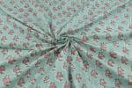 Pastel Blue Floral Handblock Printed 100% Pure Soft Cotton Fabric - Image 3