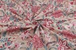 Light Brown Floral Handblock Printed 100% Pure Soft Cotton Fabric - Image 3
