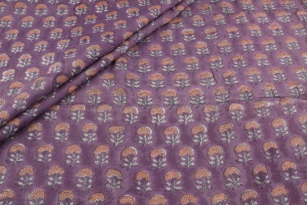 Pre-Cut 2.20m Purple Floral Handblock Printed 100% Pure Soft Cotton Fabric
