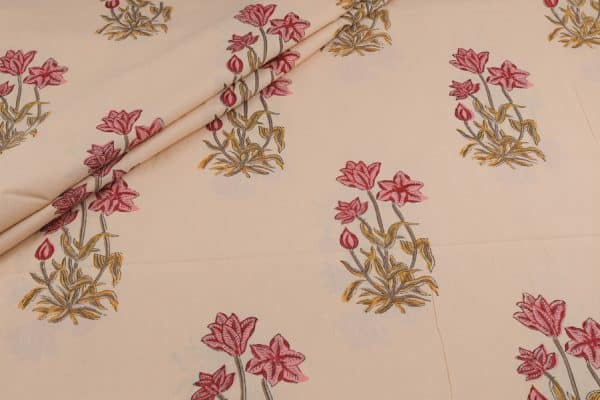 Beige Floral Handblock Printed 100% Pure Soft Cotton Fabric