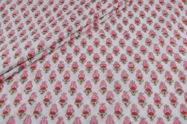 Pre-Cut 2.20m White Floral Handblock Printed 100% Pure Soft Cotton Fabric