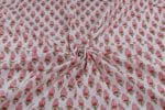 White Floral Handblock Printed 100% Pure Soft Cotton Fabric - Image 3