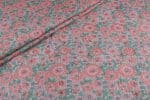 Salmon Pink Self-Zari Stripes Floral Handblock Printed 100% Pure Soft Cotton Fabric