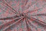Salmon Pink Self-Zari Stripes Floral Handblock Printed 100% Pure Soft Cotton Fabric - Image 3