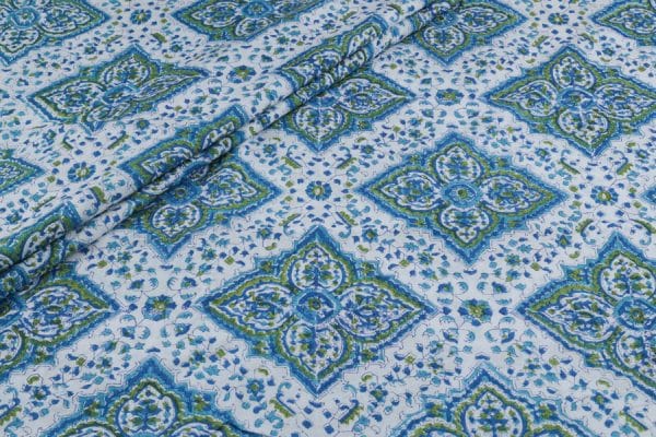 Pre-Cut 0.70m White Floral Handblock Printed 100% Pure Soft Cotton Fabric