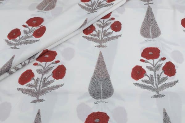 White Floral Handblock Printed 100% Pure Soft Cotton Fabric