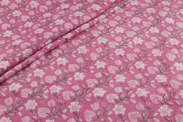 Pre-Cut 1.70m Soft Pink Floral Handblock Printed 100% Pure Soft Cotton Fabric