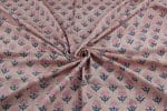 Light Brown Floral Handblock Printed 100% Pure Soft Cotton Fabric - Image 3
