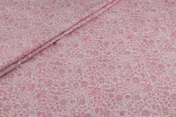 White Floral Handblock Printed 100% Pure Soft Cotton Fabric